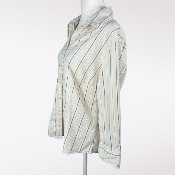 Vintage Dockers Button Up Shirt White Gray Striped 3/4 Sleeve Slim Fit XL - Picture 4 of 9